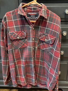 Rustic Cuff Red and Gray Plaid Button-Down Flannel Shirt